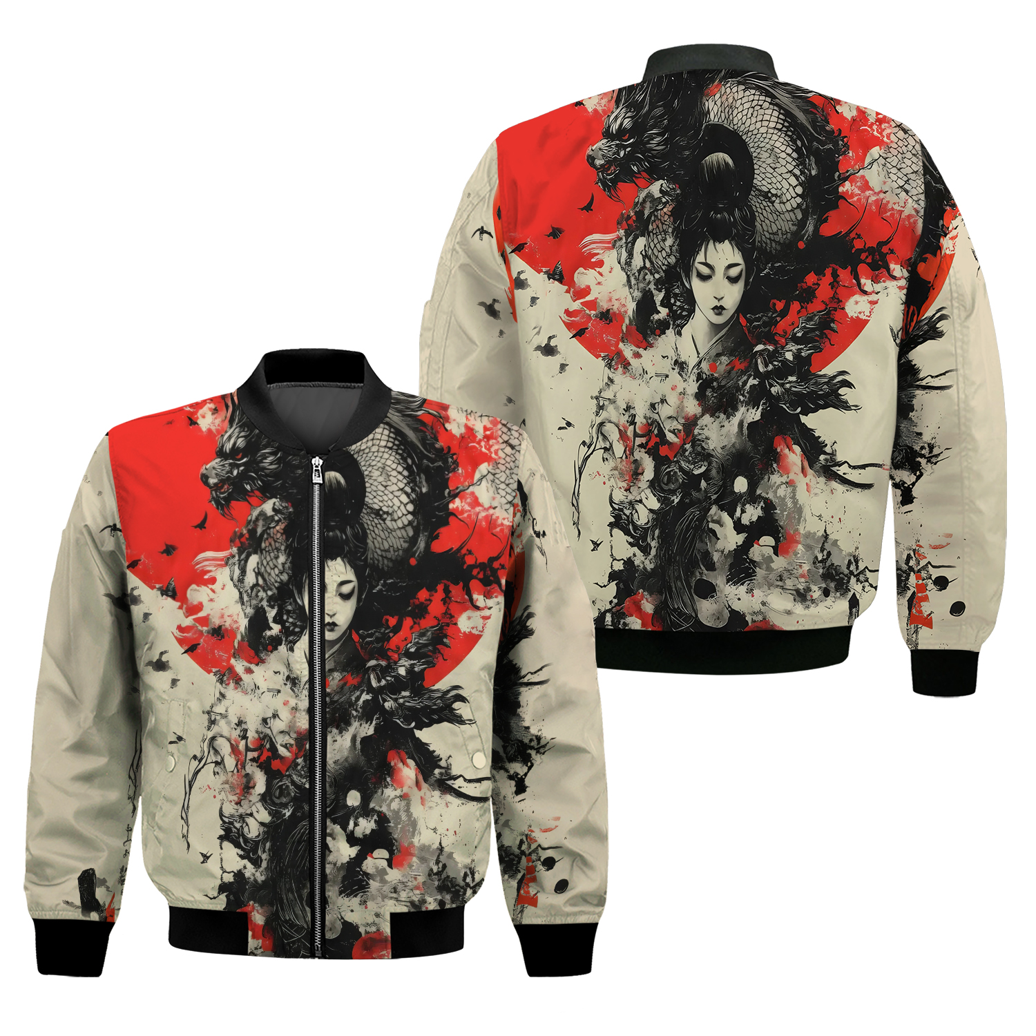 Vintage Japanese Men's Bomber Jacket ,Men's AOP Bomber Jacket,Streetwear Bomber Jacket