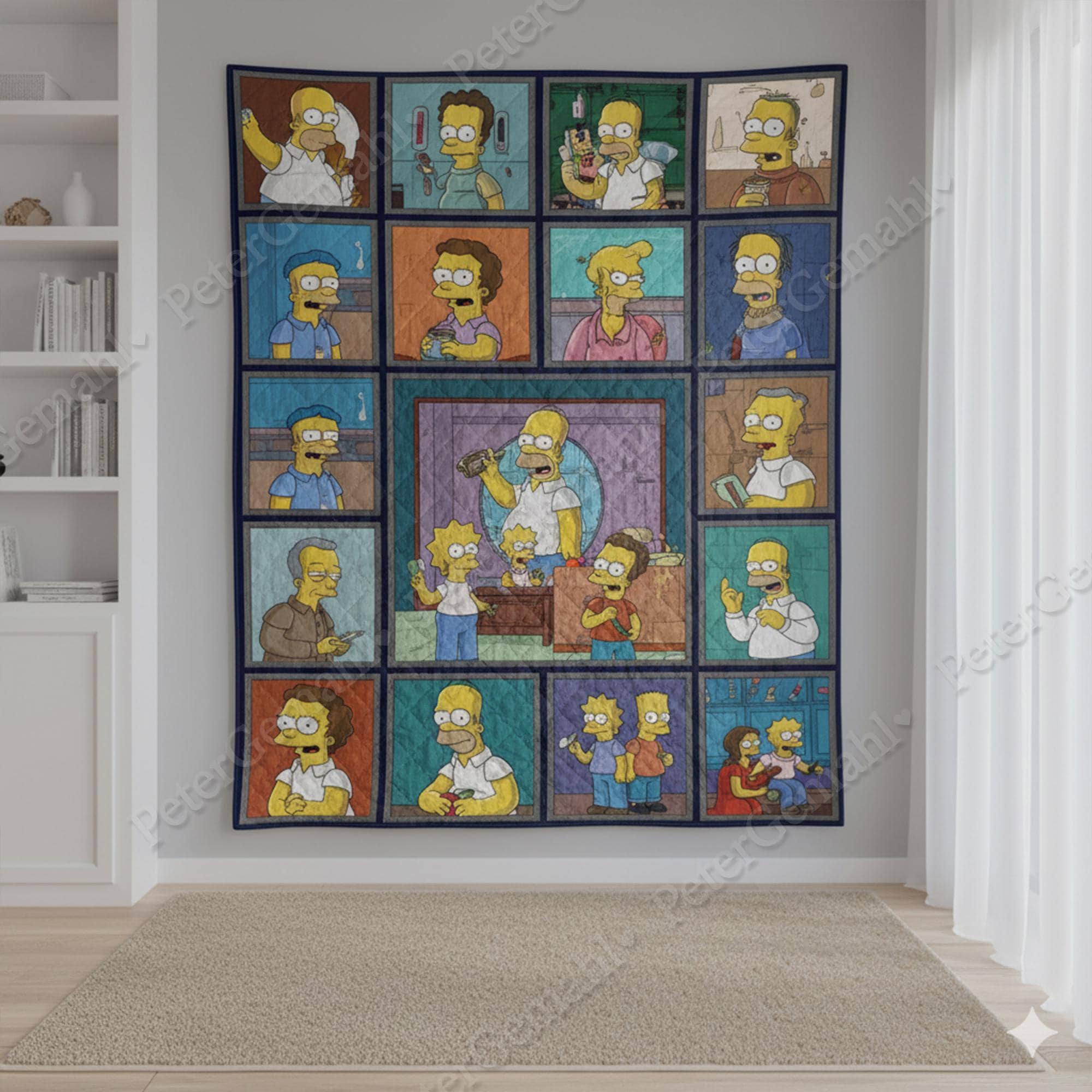The Simpsons Family Quilt Blanket, Funny Cartoon Bedding Quilt, Cozy TV Show, Vintage Simpsons Bedspread, Decor, Gift for Cartoon Fans