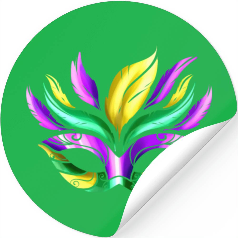 Purple, Green And Golden Mask For Mardi Gras Stickers