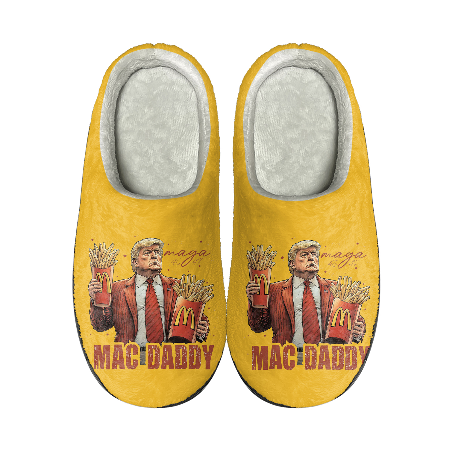 MAC Daddy Trump with Fries Men's Slippers, Cozy Holiday Footwear