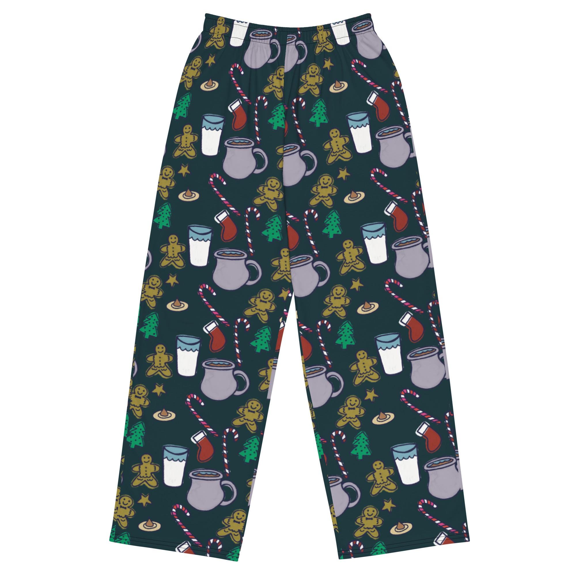 Hand-Drawn Christmas Lounge Pants: Festive Holiday Wide-Leg Pajamas