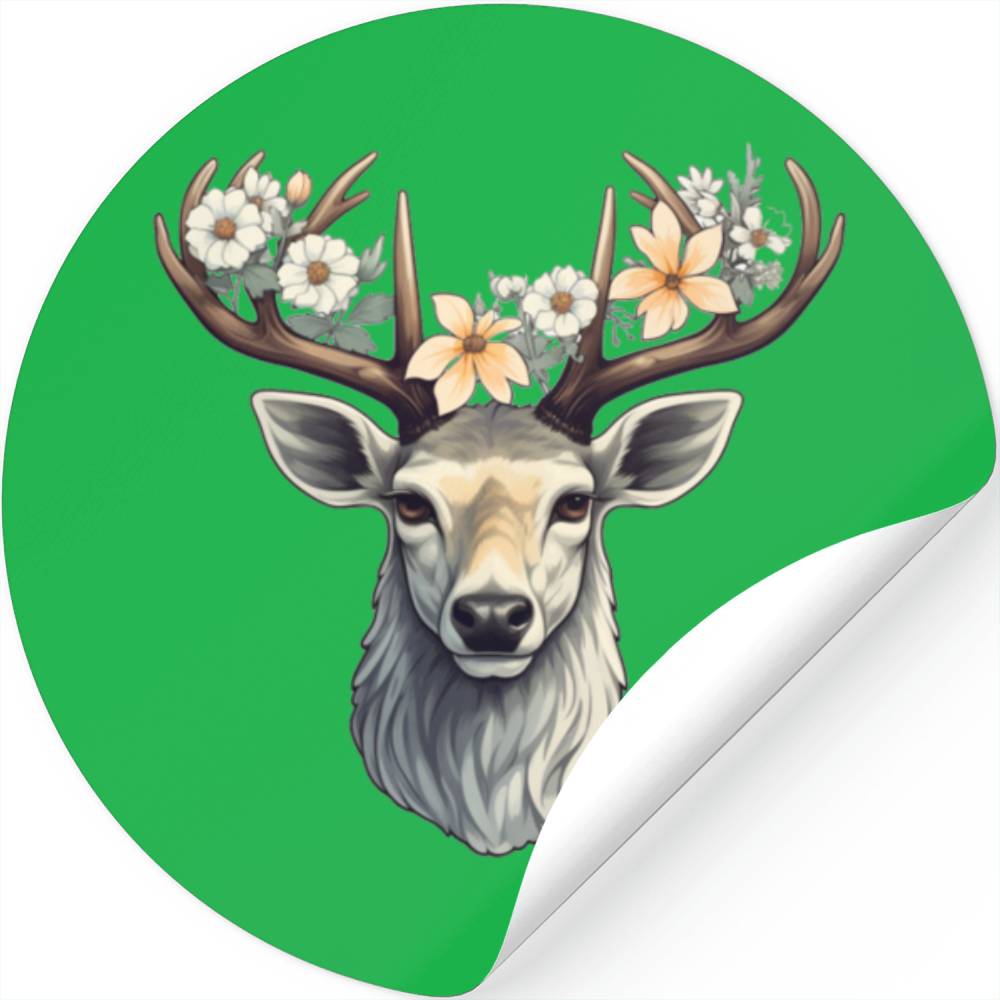 Deer Flowers Stickers