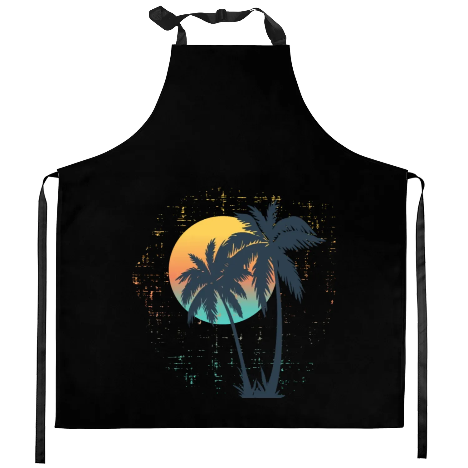 palm, summer, sunset, vintage Kitchen Aprons