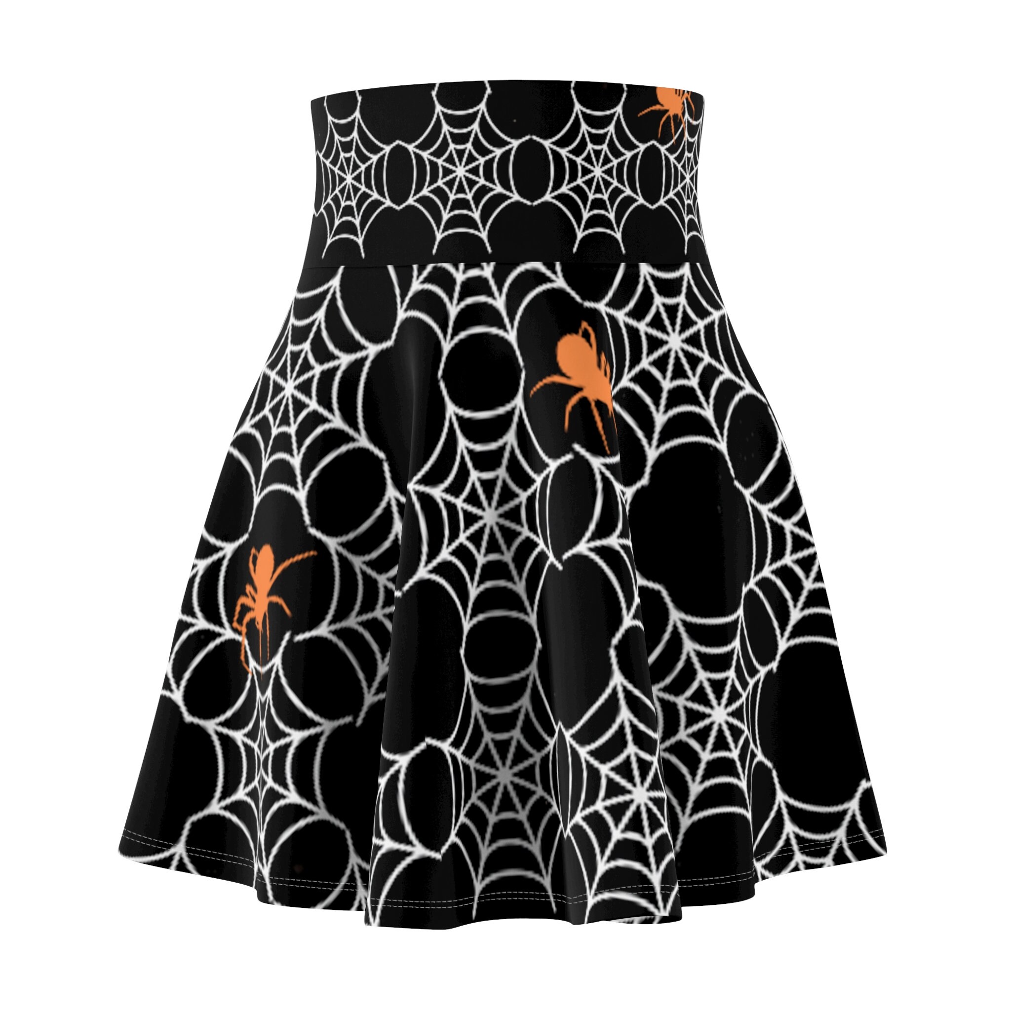 Halloween Skater Skirt, Spooky Spiderwebs and Spiders Pattern, Women's Clothing for Spooky Season