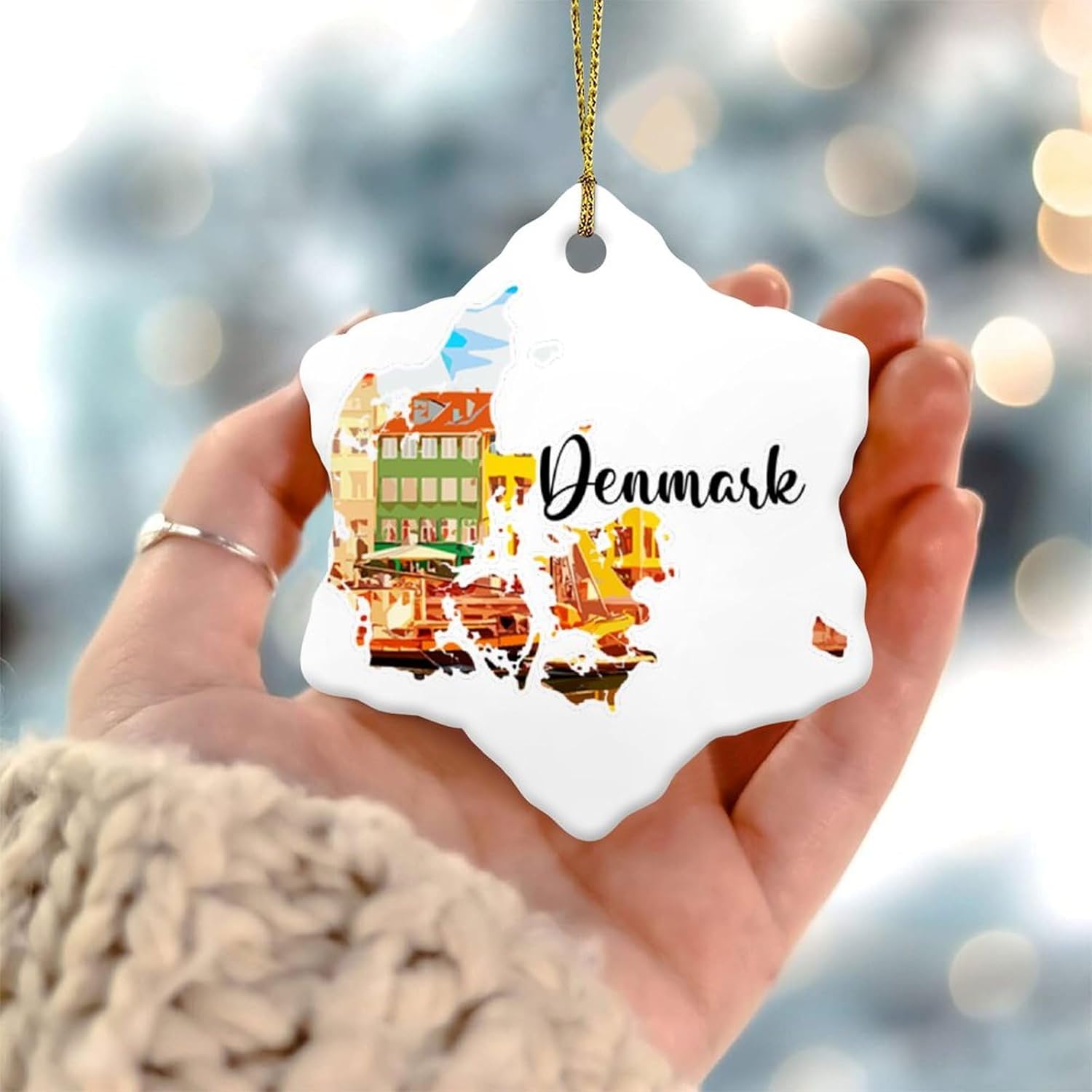Denmark Xmas Ornament Travel Theme Historical Architectural Sights Ornament Keepsake Christmas Tree Decorations Rustic Ceramic Porcelain Ornament Pendant for Friends Coworkers Employees Family
