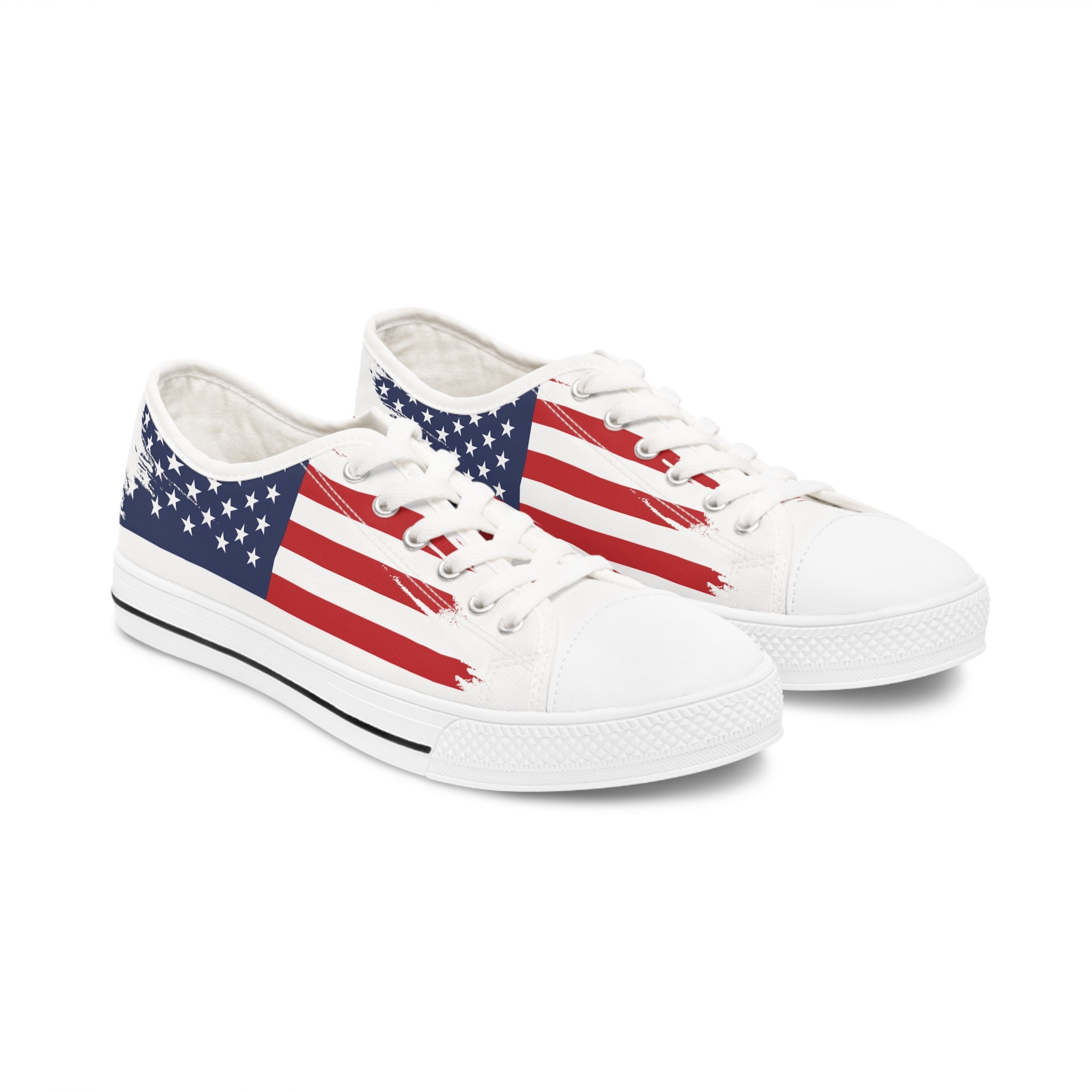 Patriotic Women's Low Top Sneakers - USA Flag design