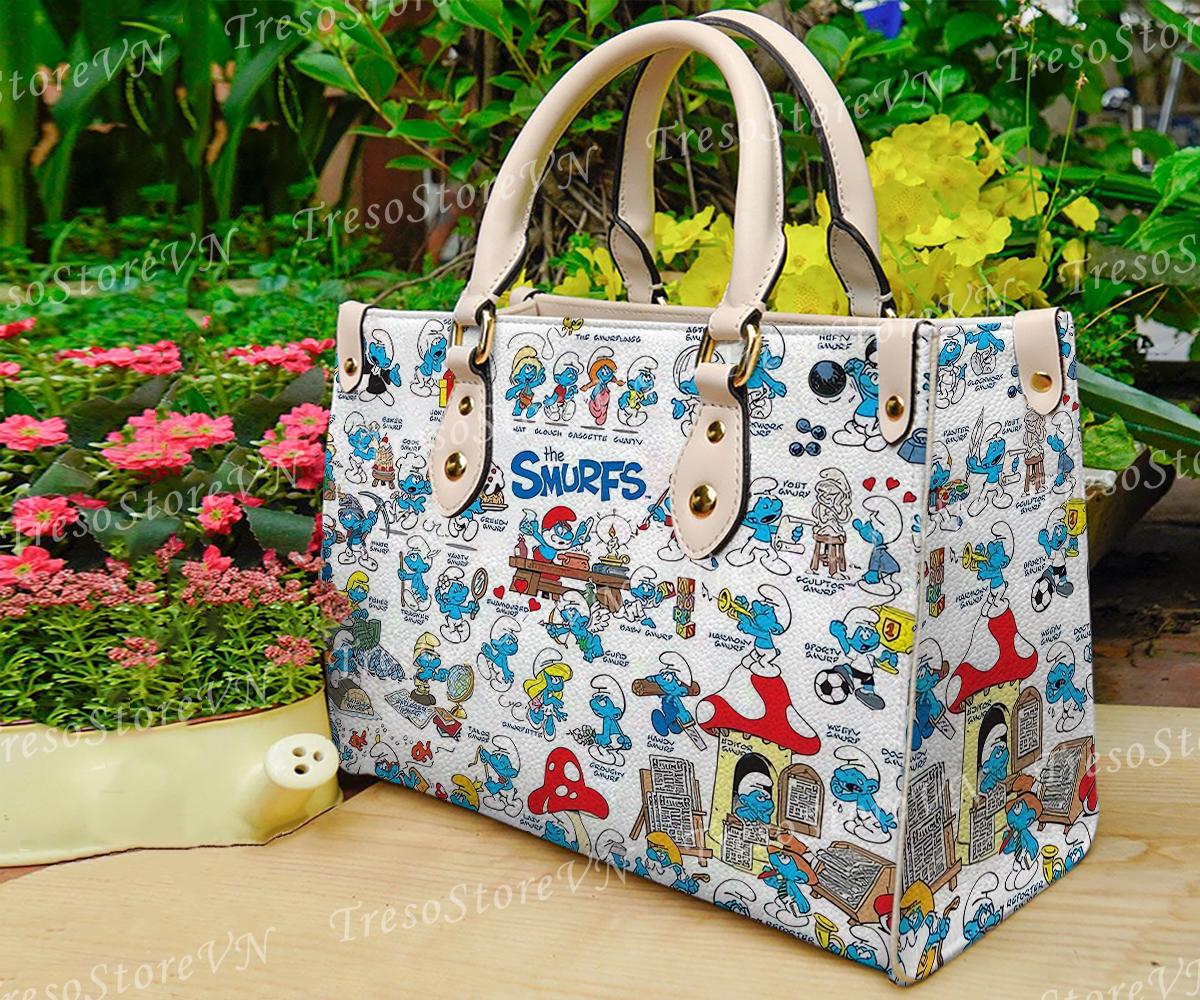 The Smuurfs Cartoon Leather Bag Handbag, he Smuurfs Lovers Handbag , Women Crossbody Bag
