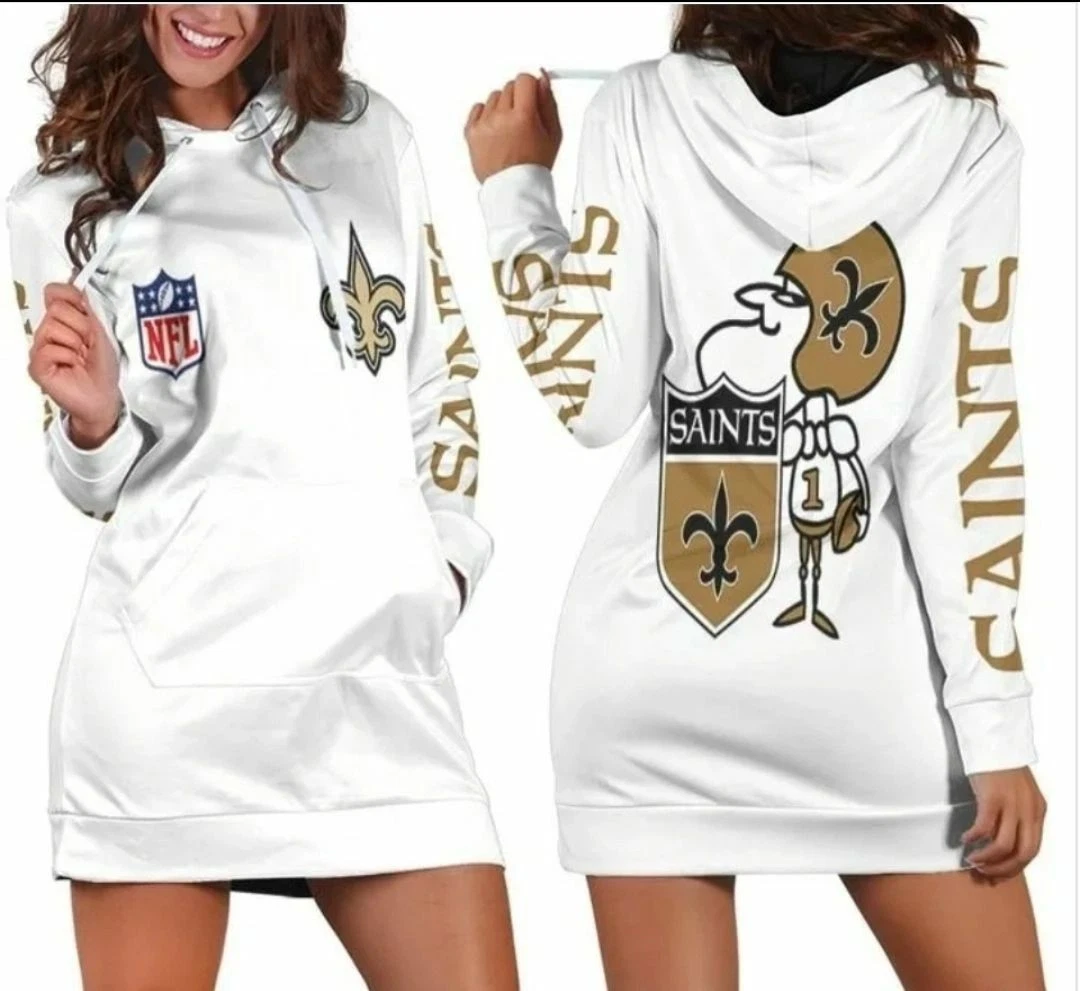New Orleans Saints Women's White "Vintage Logo" Hoodie Dress