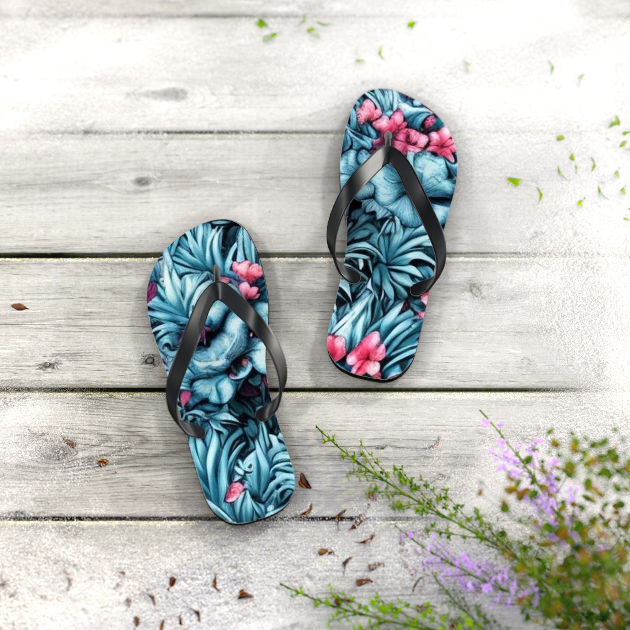 Tropical Palm Tree Flip Flops | Beach Sandals | Vacation Footwear | Summer Shoes | Palm Leaf Print