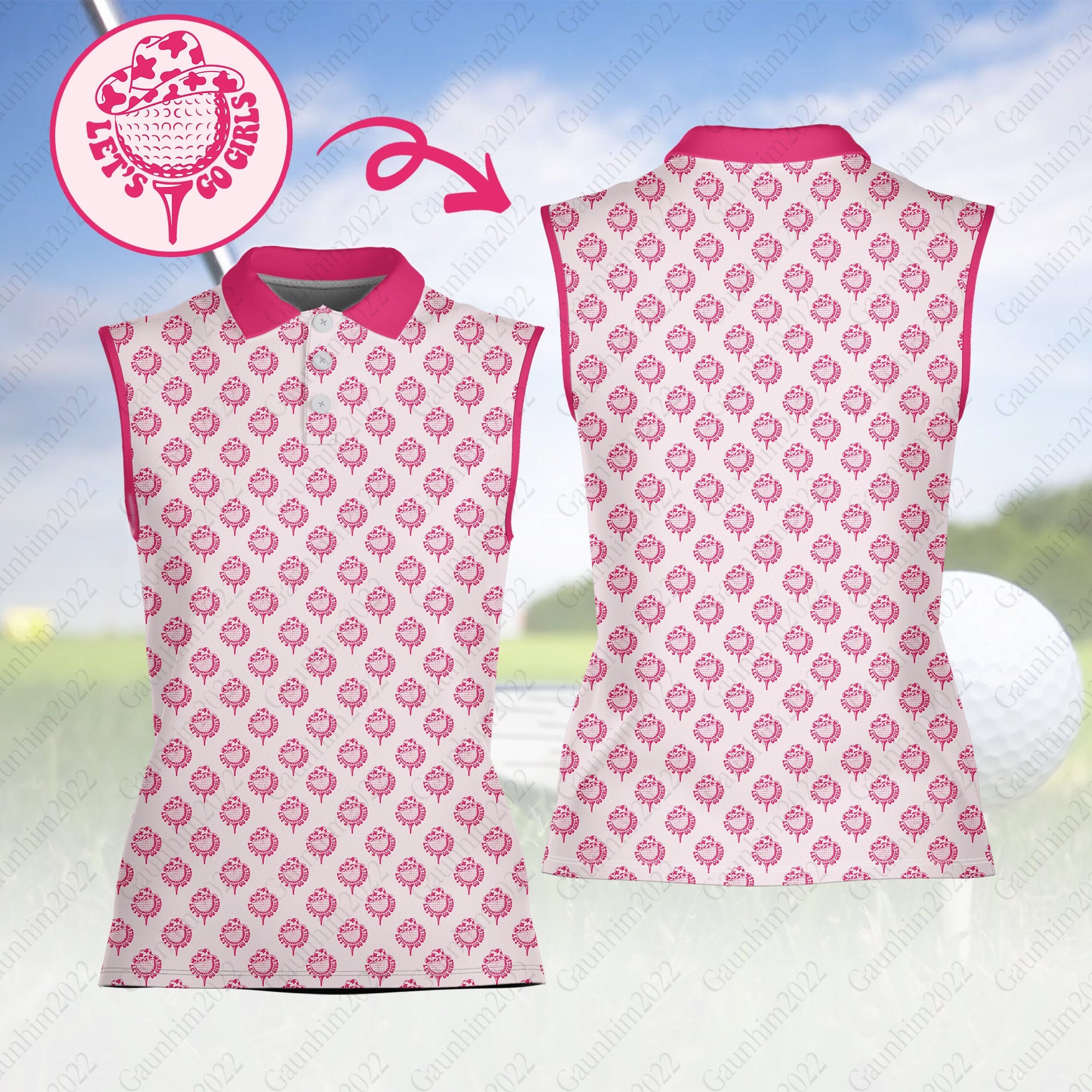 Let's Go Girls Western Golf Polo Shirt, Western Cowboy Cowgirl Hat Sleeveless Polo Shirt, Pink Golf Shirts For Women, Gifts For Golf Lovers