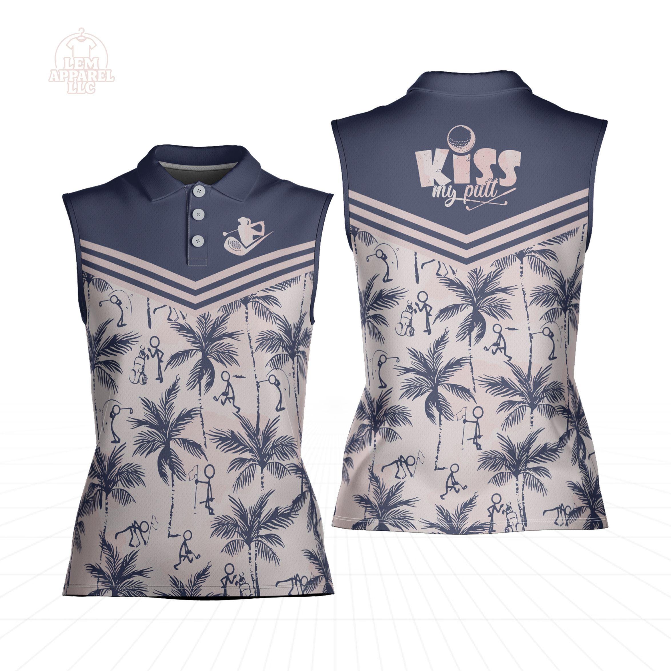 Women’s Sleeveless Polo Shirt - Golf Tropical Kiss My Putt Short Sleeve Polo