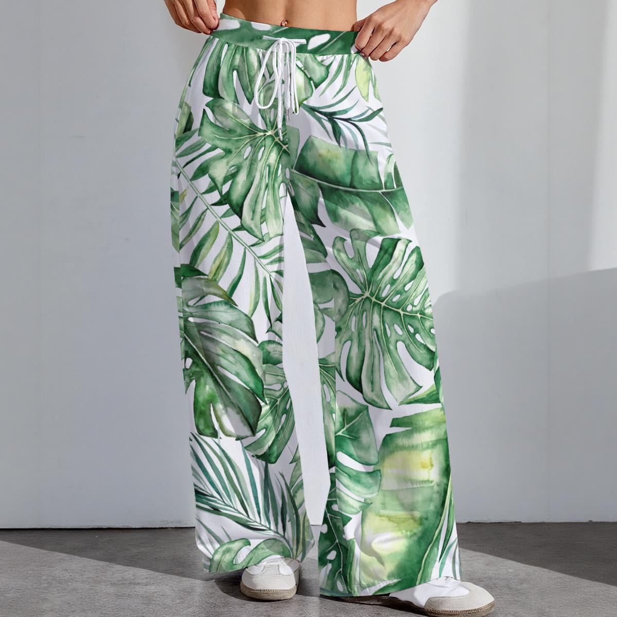 Tropical Womens Stretch Pants, Beach Vacation Pants, Summer Lounge Wear