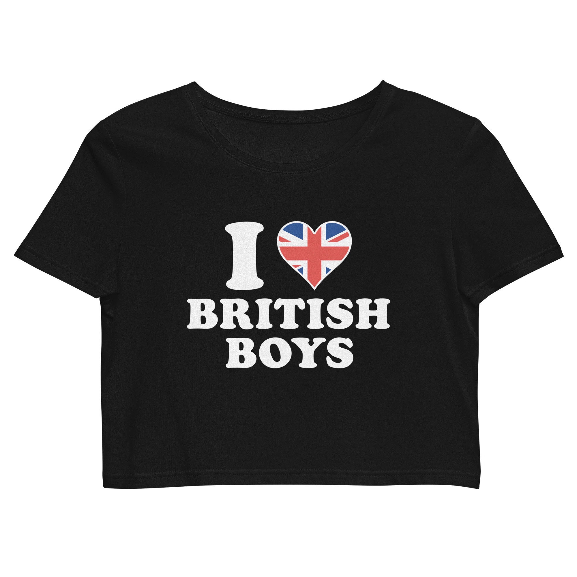 I Love British Boys Crop Top, Short Sleeve Shirt, Summer Y2K Fashion, Gift For Her