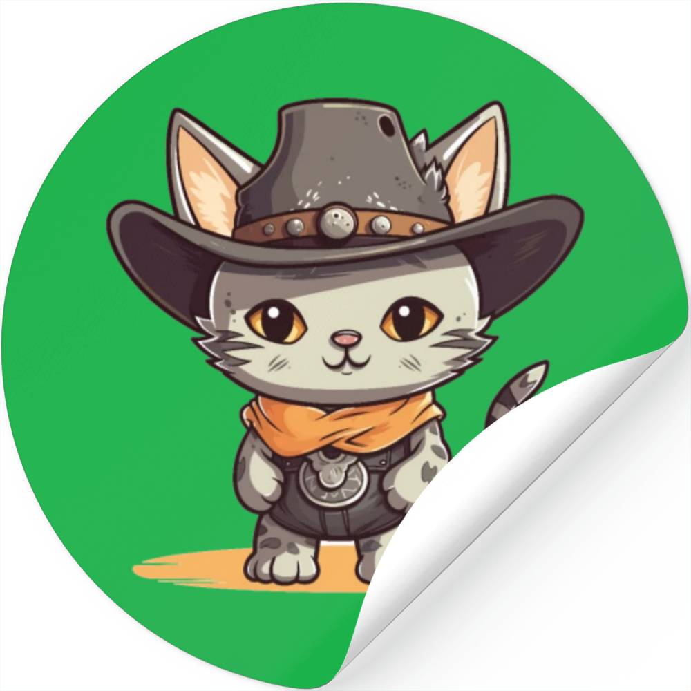 Cat Cowboy Cute Western Kawaii Rodeo Cat Stickers