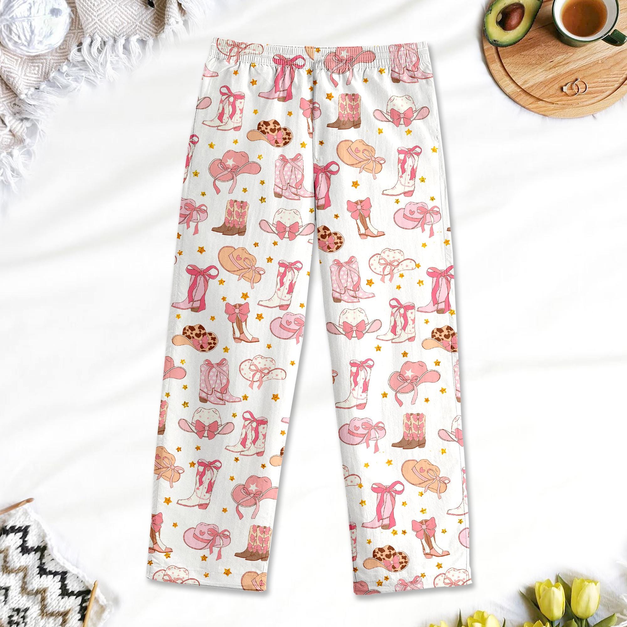 Pink Cowgirl Boots And Hat Country Pajamas Pants, Boots And Hats Western Cowgirl Pajamas Pant, Cowgirl Boots Pajamas Pants Gifts
