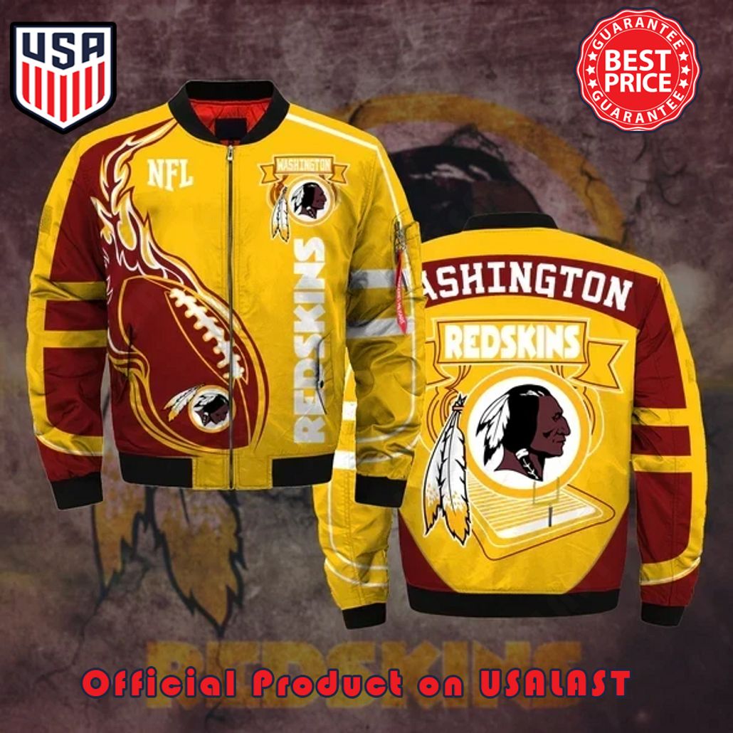 WASHINGTON COMMANDERS TEAM LOGO PATTERN BOMBER JACKET – RED AND YELLOW