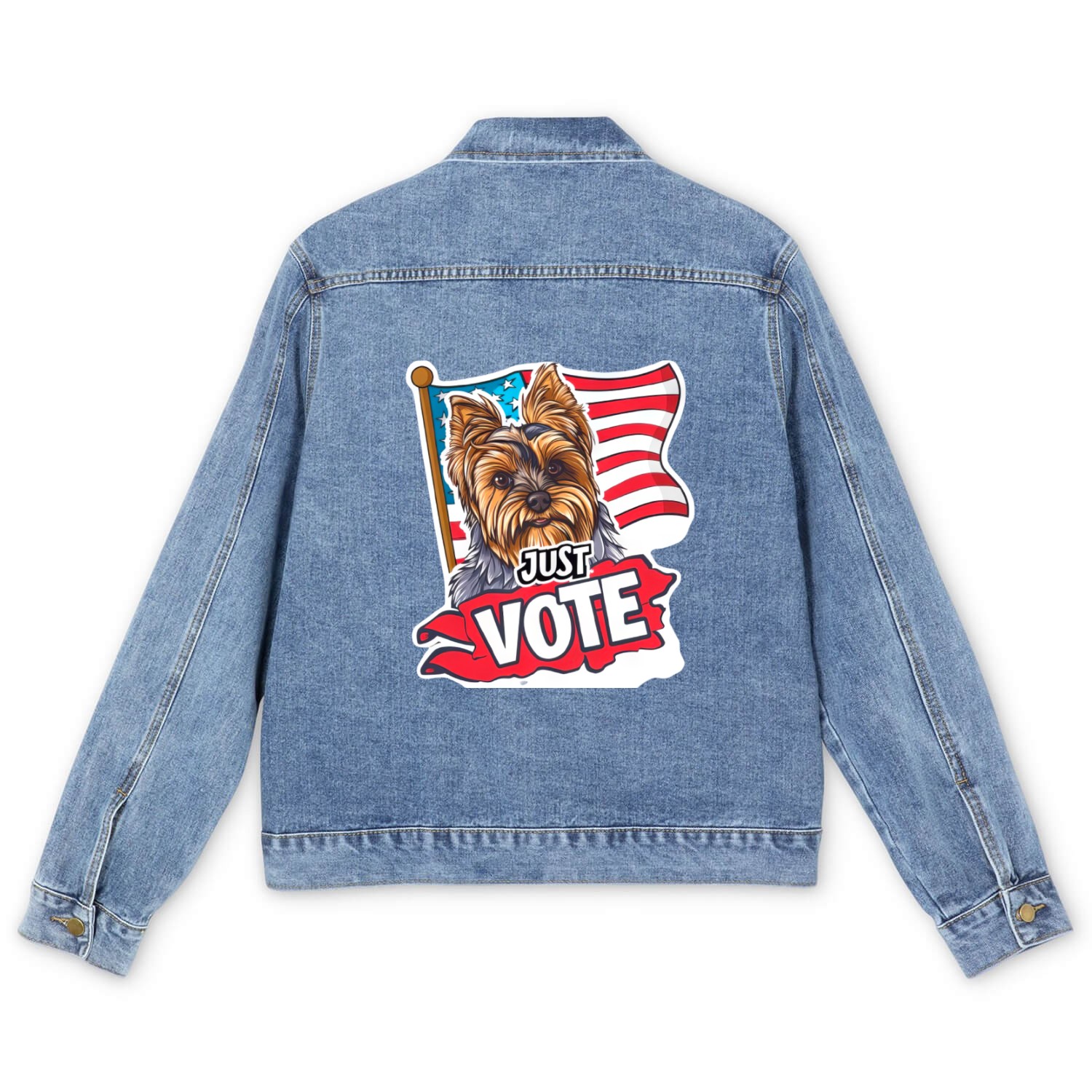 Unique American Flag Election 2024 Yorkie Gifts Men's Denim Jackets
