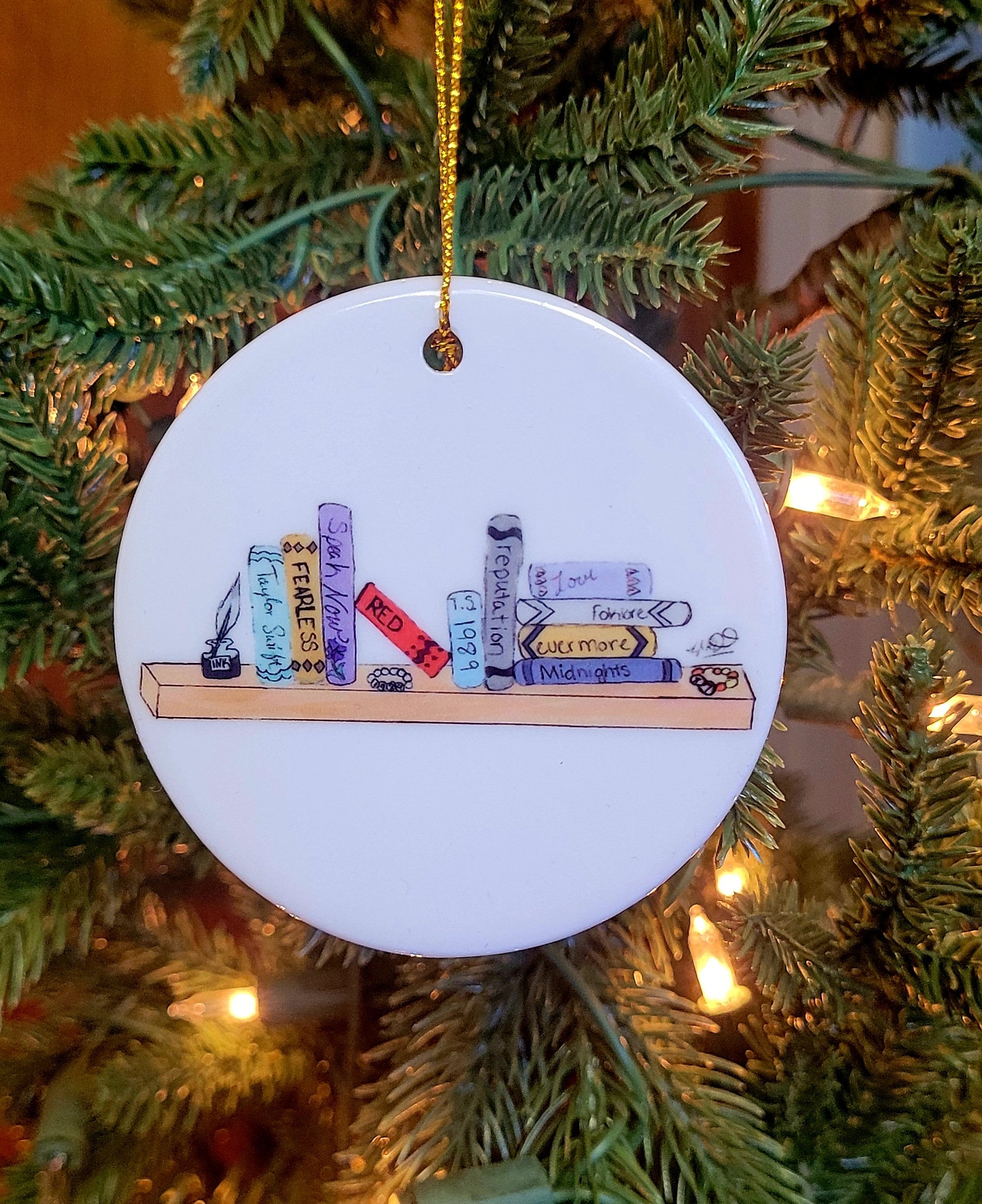 Taylor's Eras Bookshelf Ceramic Christmas Ornament