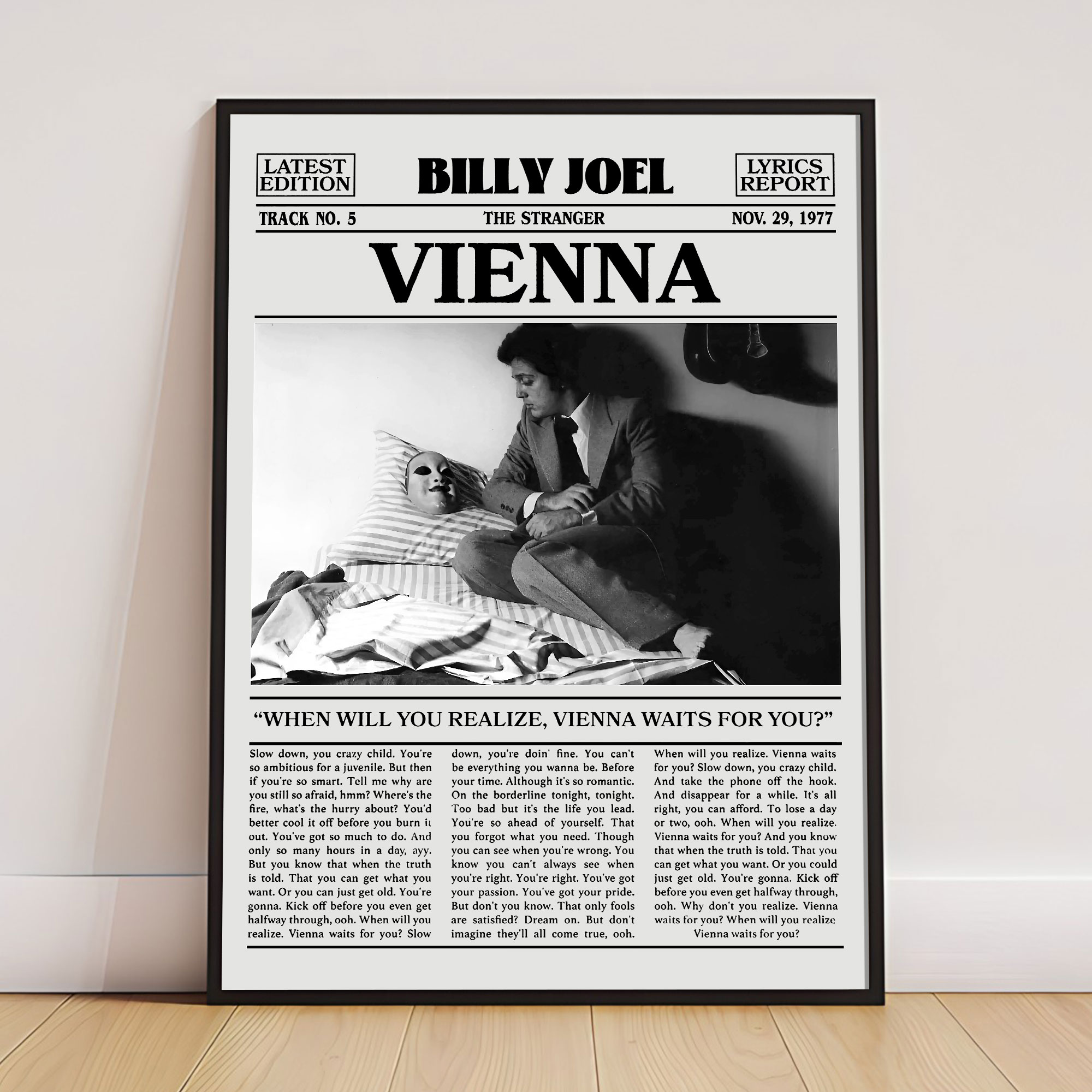 Billy Joel Retro Newspaper Print Poster - Vienna Lyrics Print