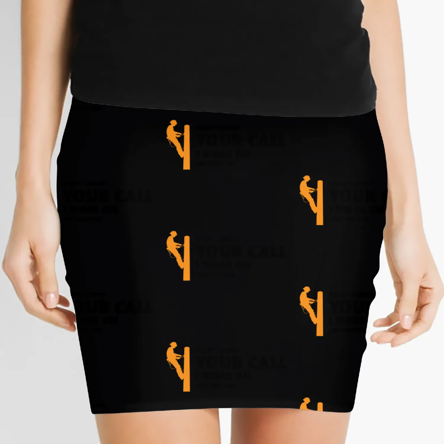 Orange silhouette of a lineman climbing a utility Women's Mini Skirts