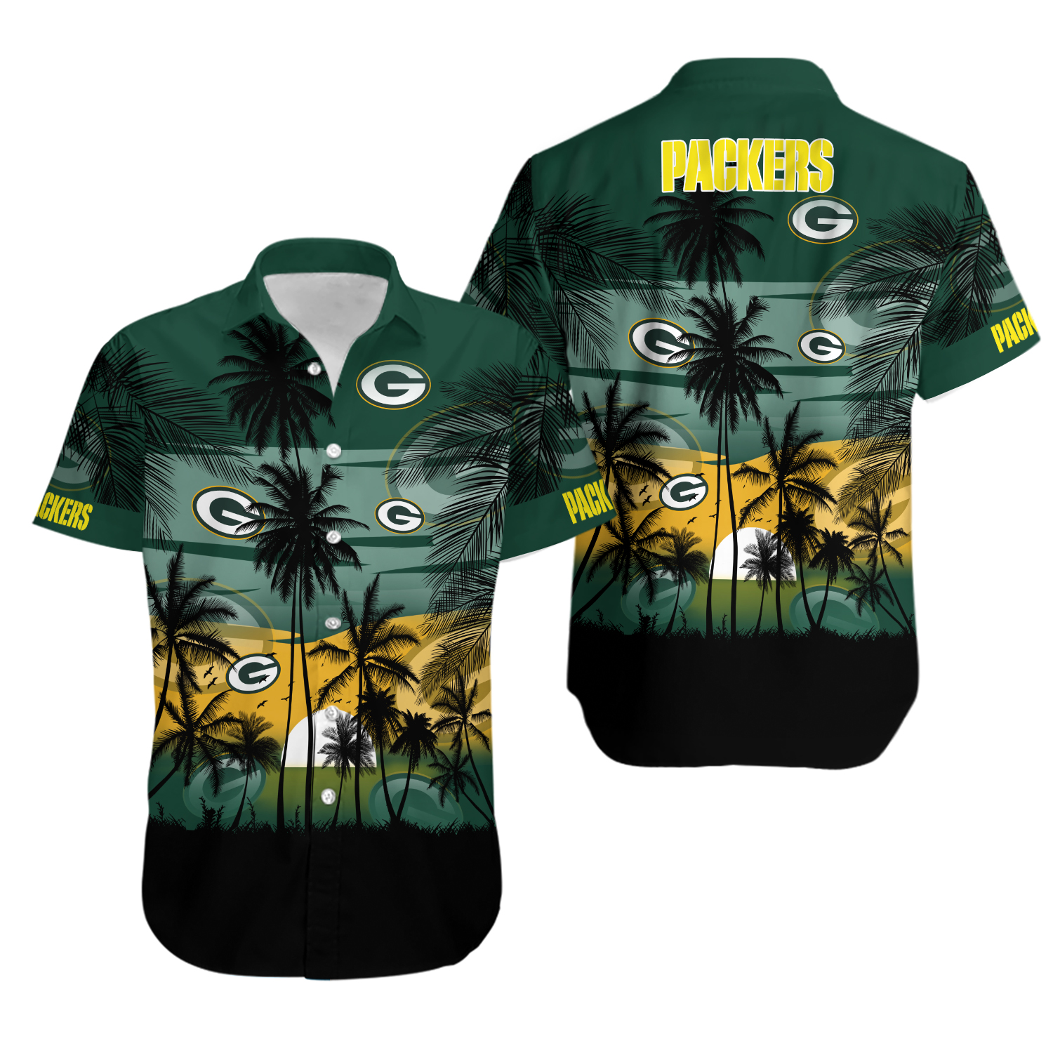 Green Bay Packers Palm Sunset Hawaiian Shirt