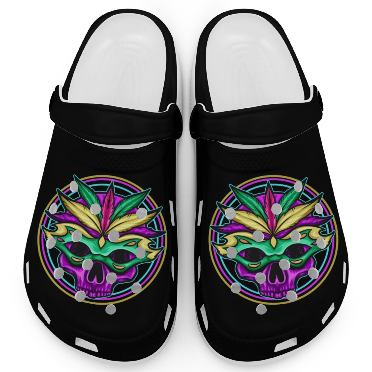 Logo Masked Purple Skull For Mardi Gras Clogs