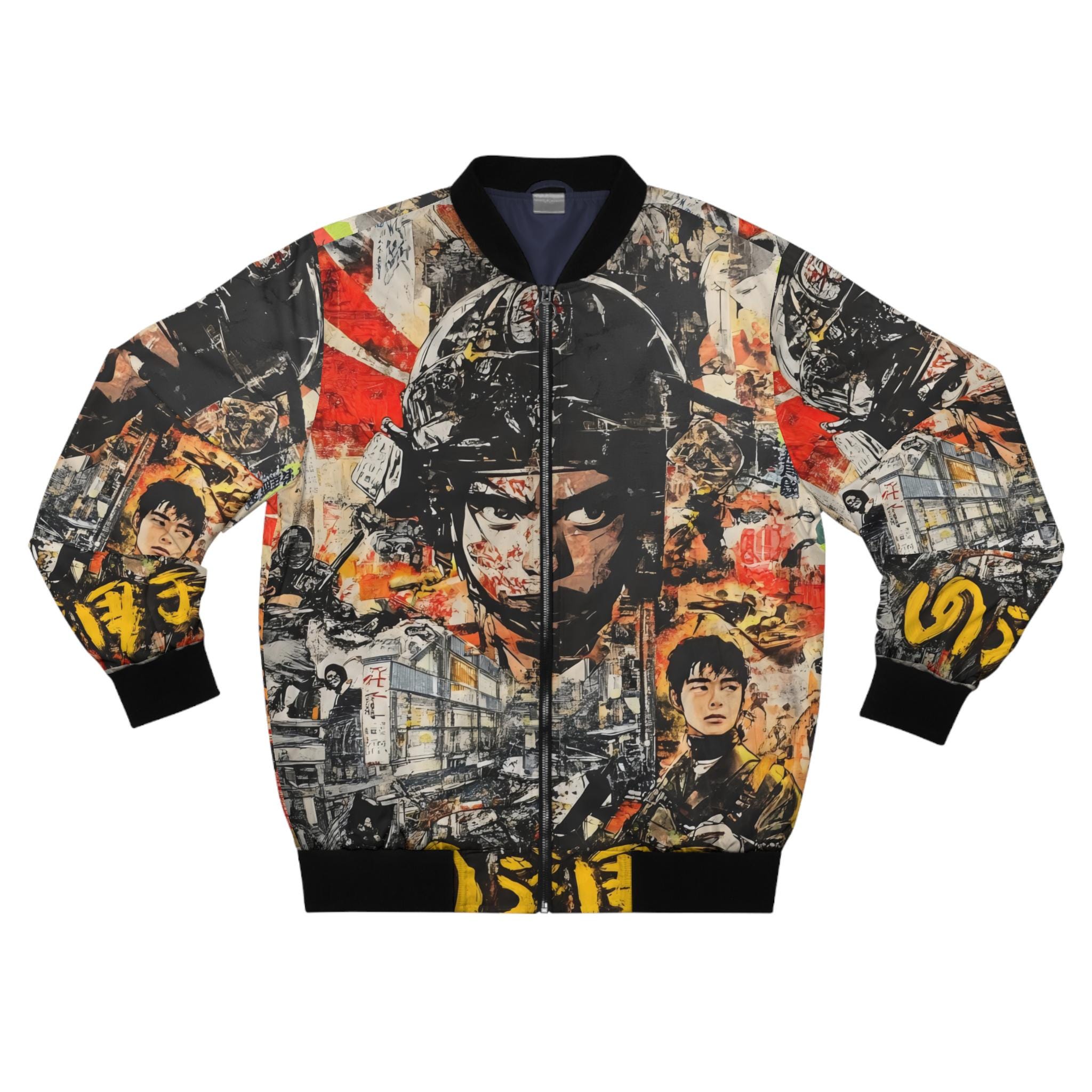Retro Japanese Anime Bomber Men's Jacket ,Men's AOP Bomber Jacket,Japanese Streetwear Bomber Jacket