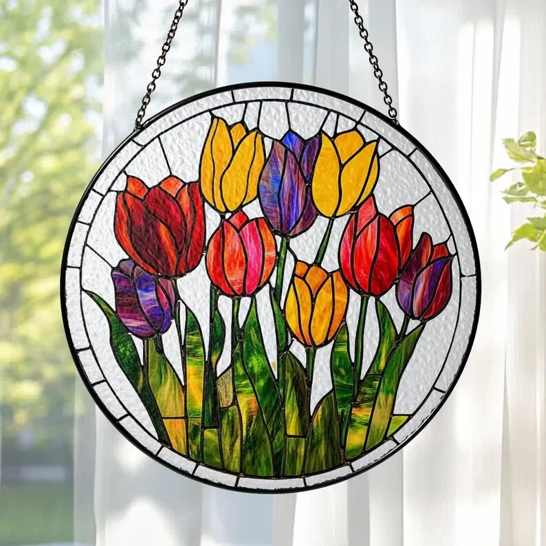 Tulips Stained Glass Suncatcher Window Hanging Decor