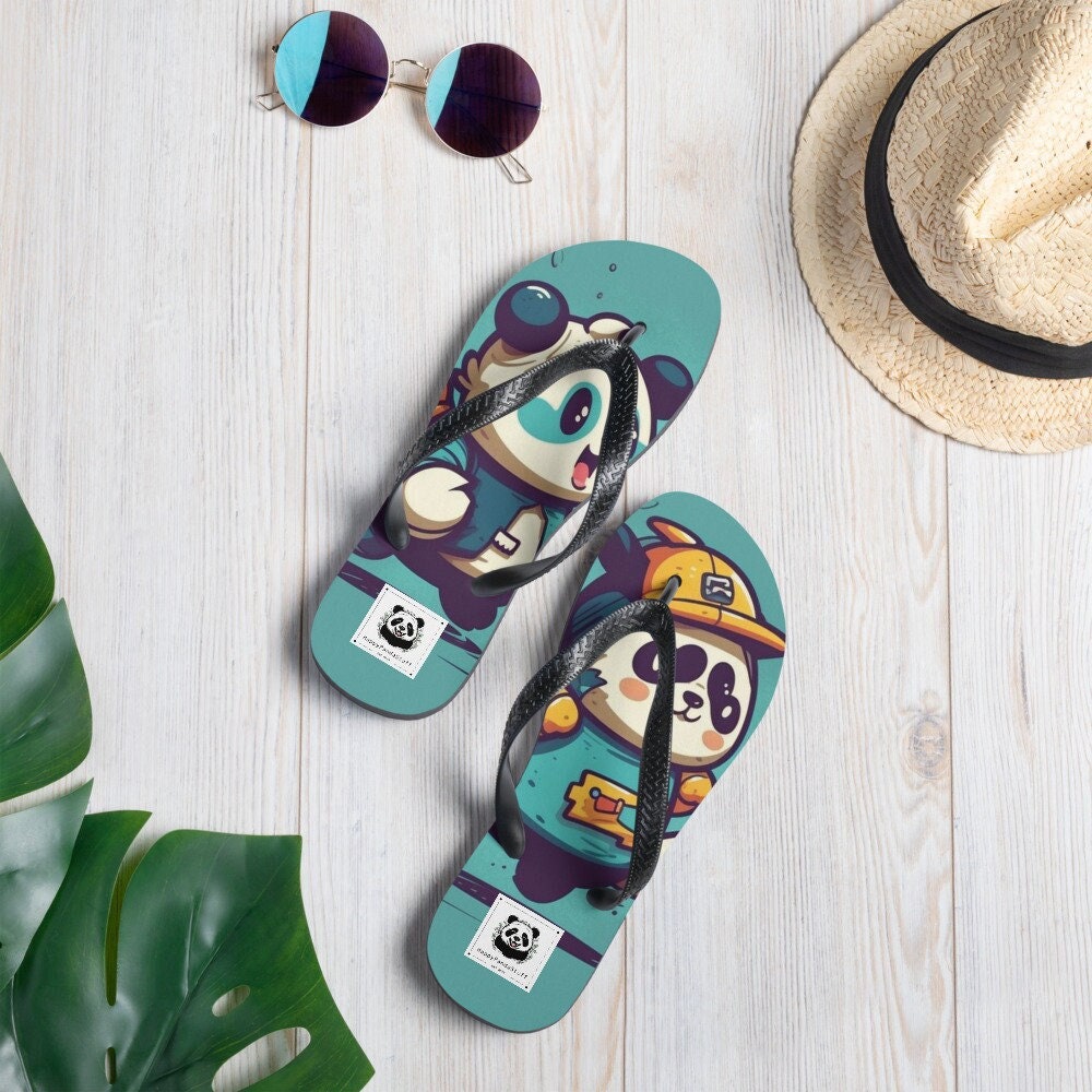 FLIP FLOPS with funny pandas, beachwear, beach, summer shoes, gift, gift idea, shoes, nerdy, game, urban, street style, unisex