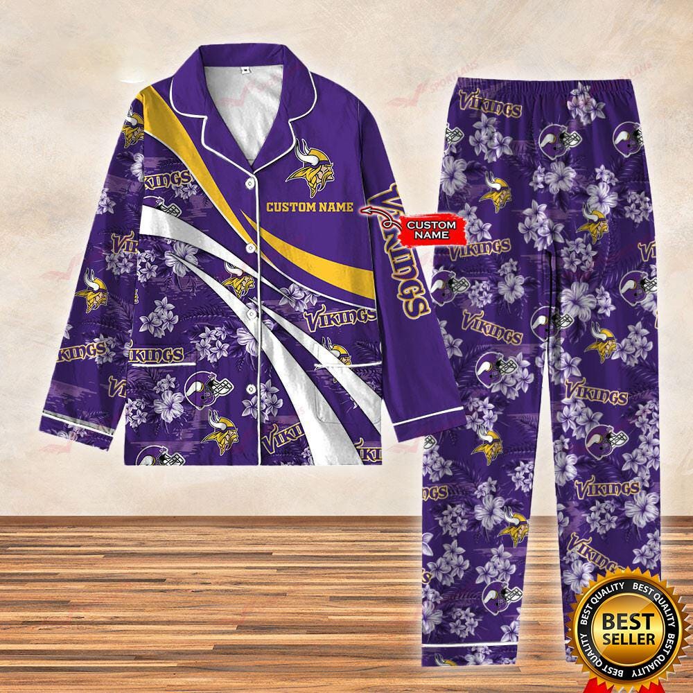 Vikings Football Christmas Satin Pajamas, Vikings Football Satin Pajamas, Minnesota Football Satin Pajamas, Minnesota American Football Fan