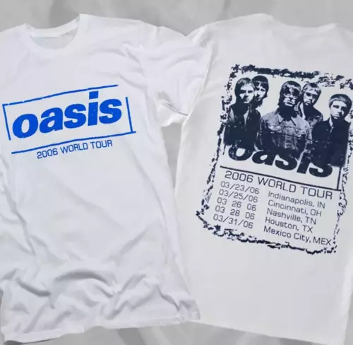 Oasis Band 2006 World Tour Britpop Vintage Rare White Double Sided T-Shirt