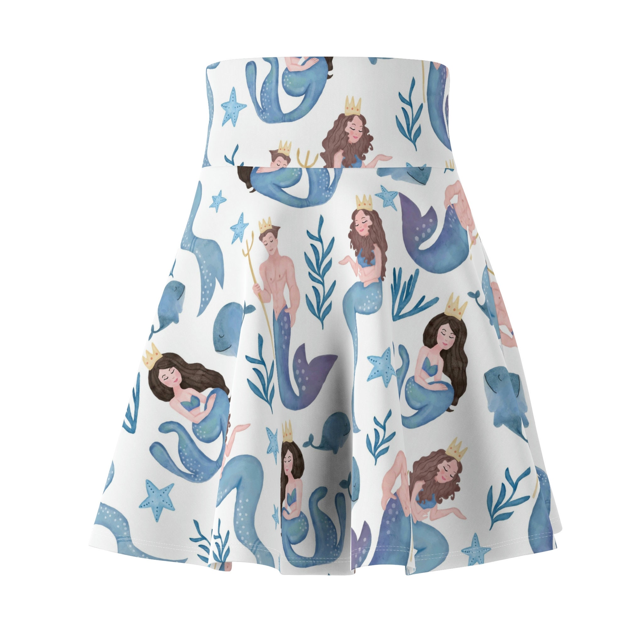 Watercolor Mermaids Print Women's Skater Skirt