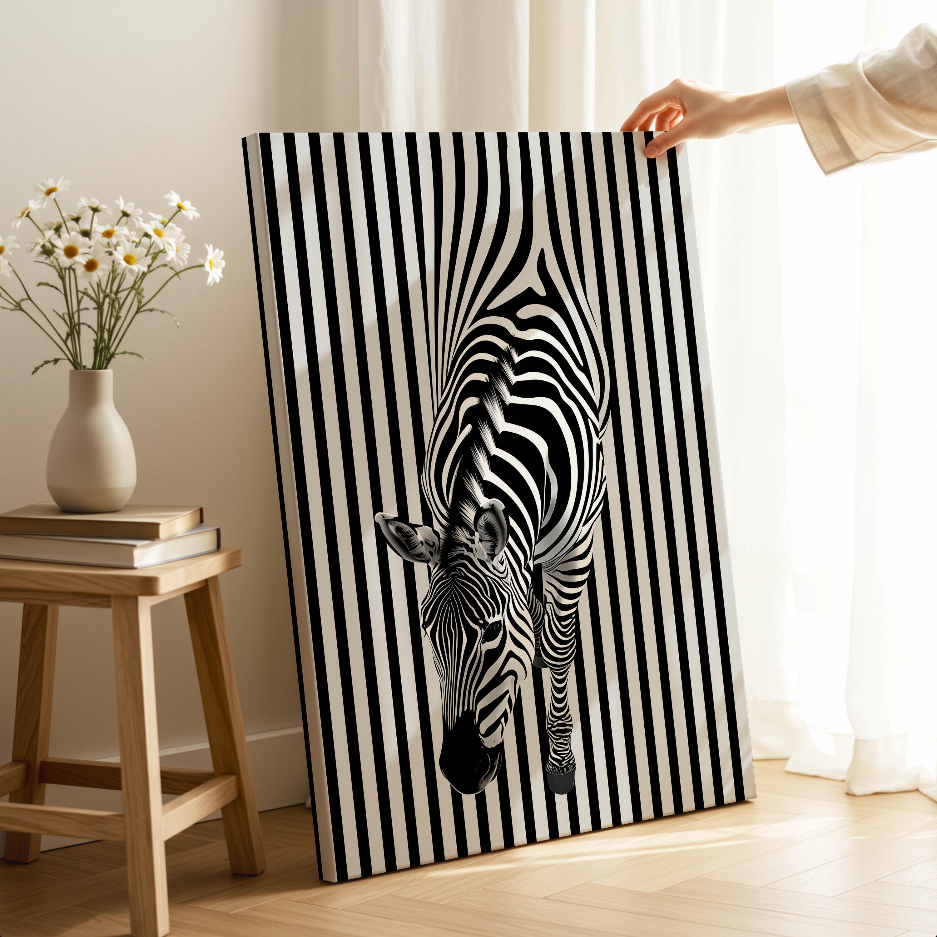 Modern Zebra Canvas Wall Art - Black & White Wildlife Decor, Ready to Hang