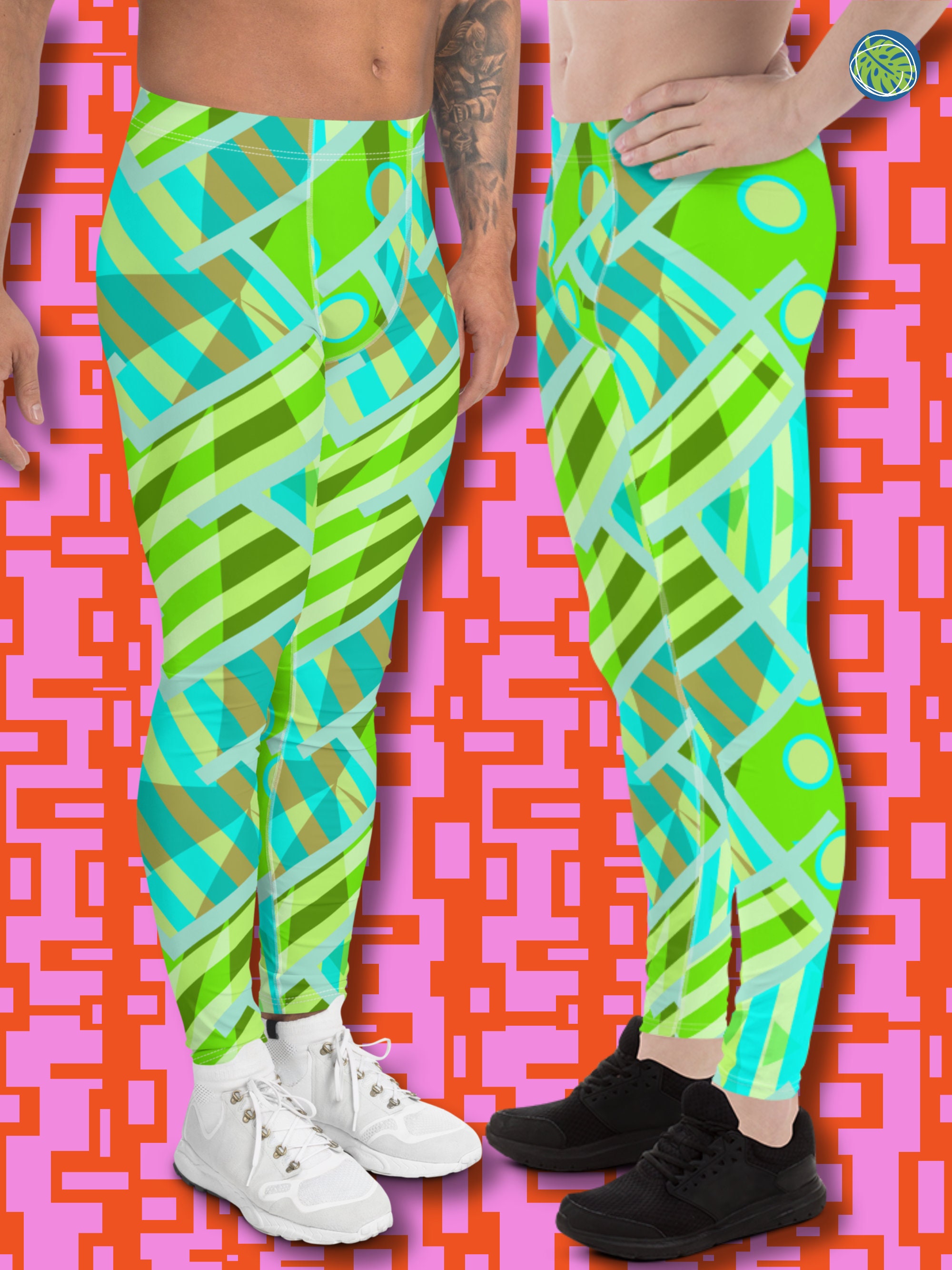 Mens Leggings Patterned Green 80s Memphis Harajuku | Festival Meggings