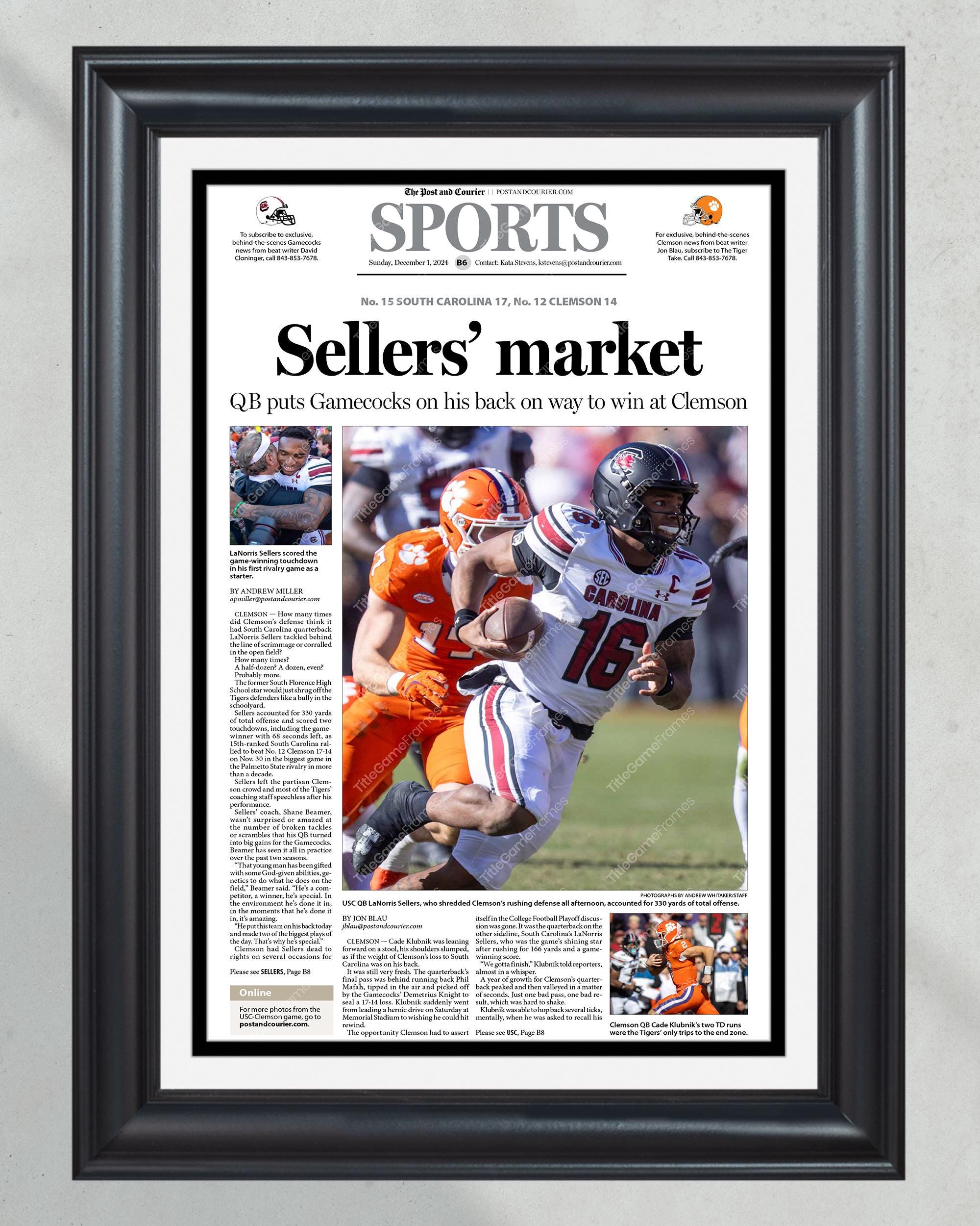 2024 South Carolina Gamecocks Defeat Clemson "Sellers' Market' - (NO FRAMED) Poster