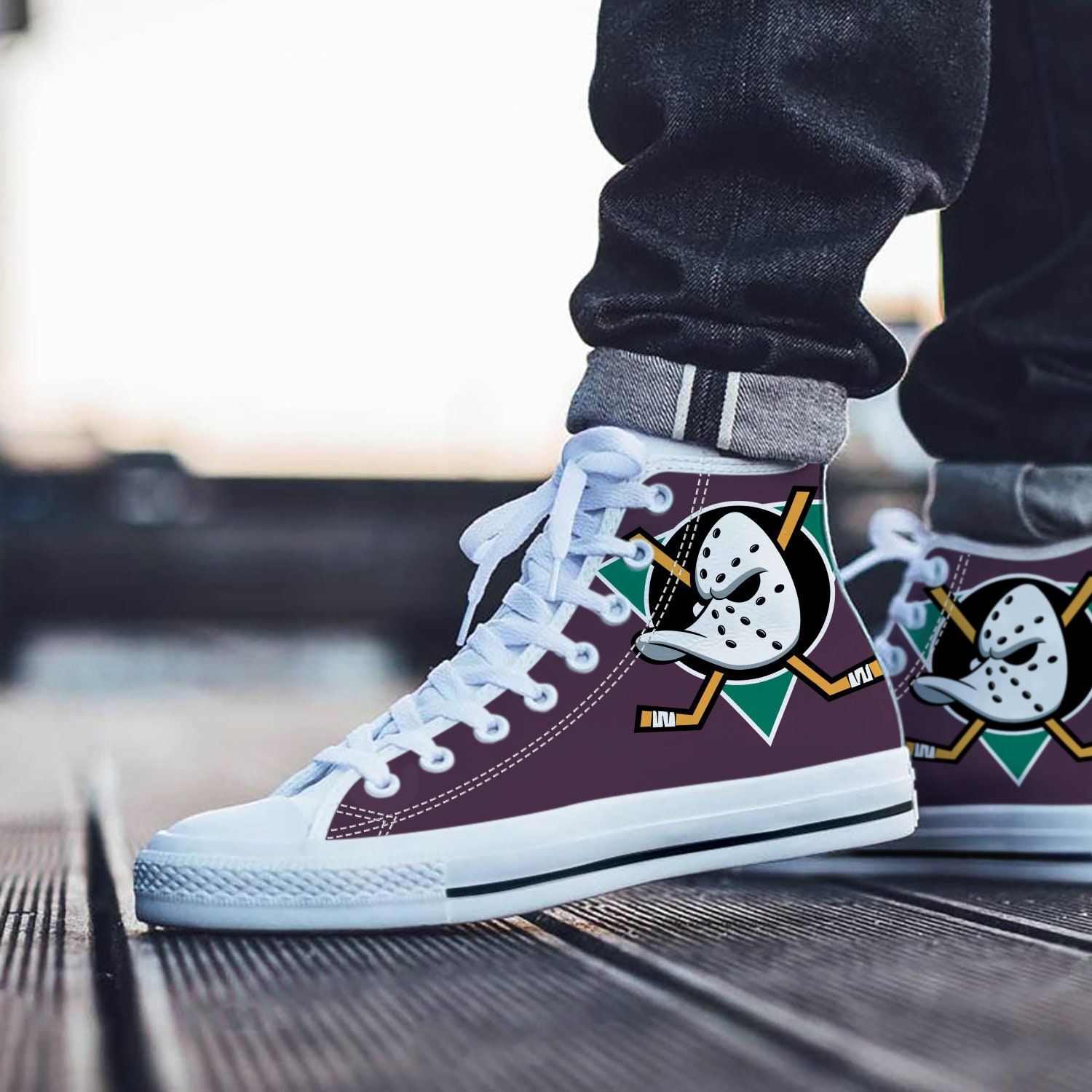 Mighty Ducks Shoes, Mighty Ducks High Top Sneaker, Hockey Fan Converse style hightop, custom shoe, mom dad child shoe