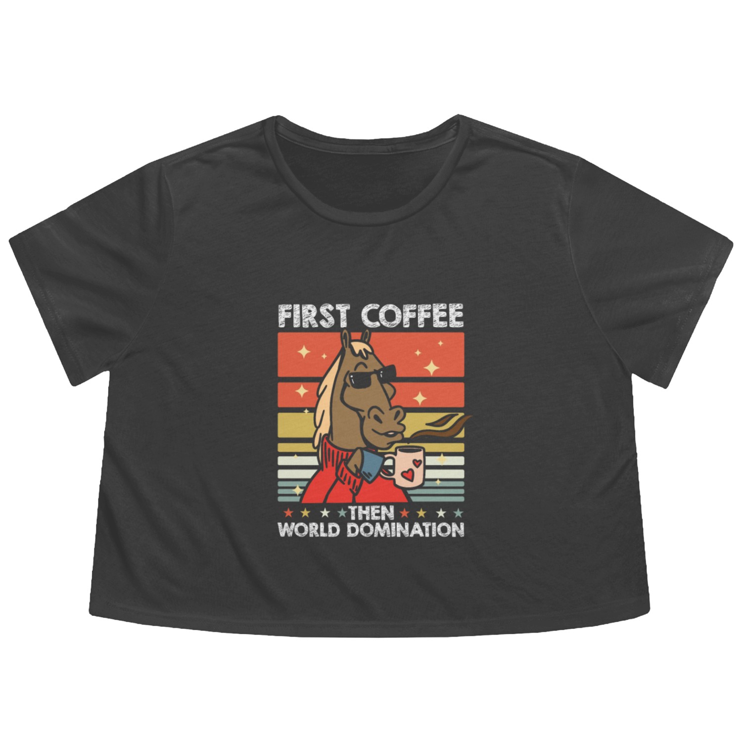 Horse Riding Sunglasses Coffee Flowy Cropped Tees
