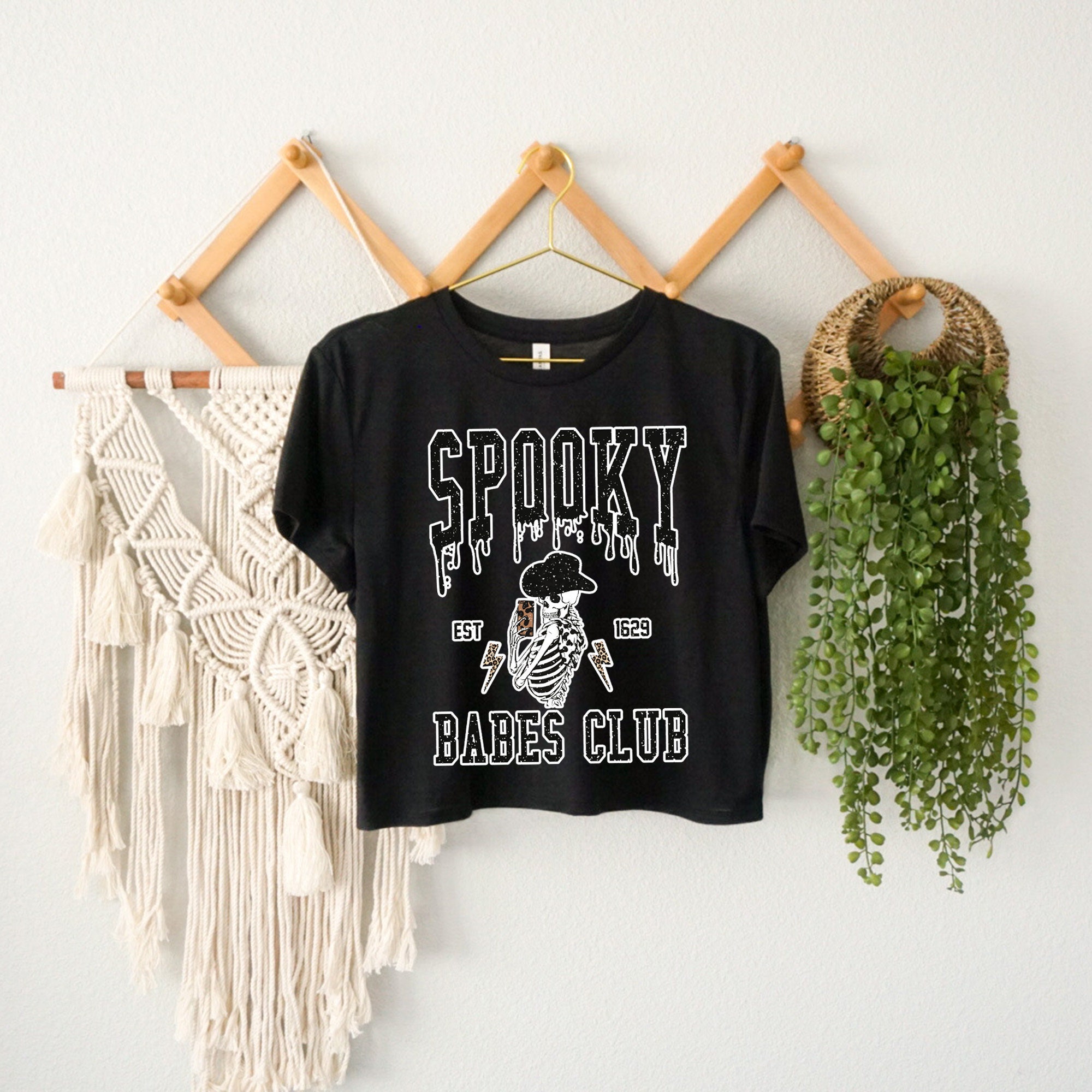 Spooky Babes Club Women's Crop Top, Halloween Squad & Family Matching Pumpkin & Horror Design