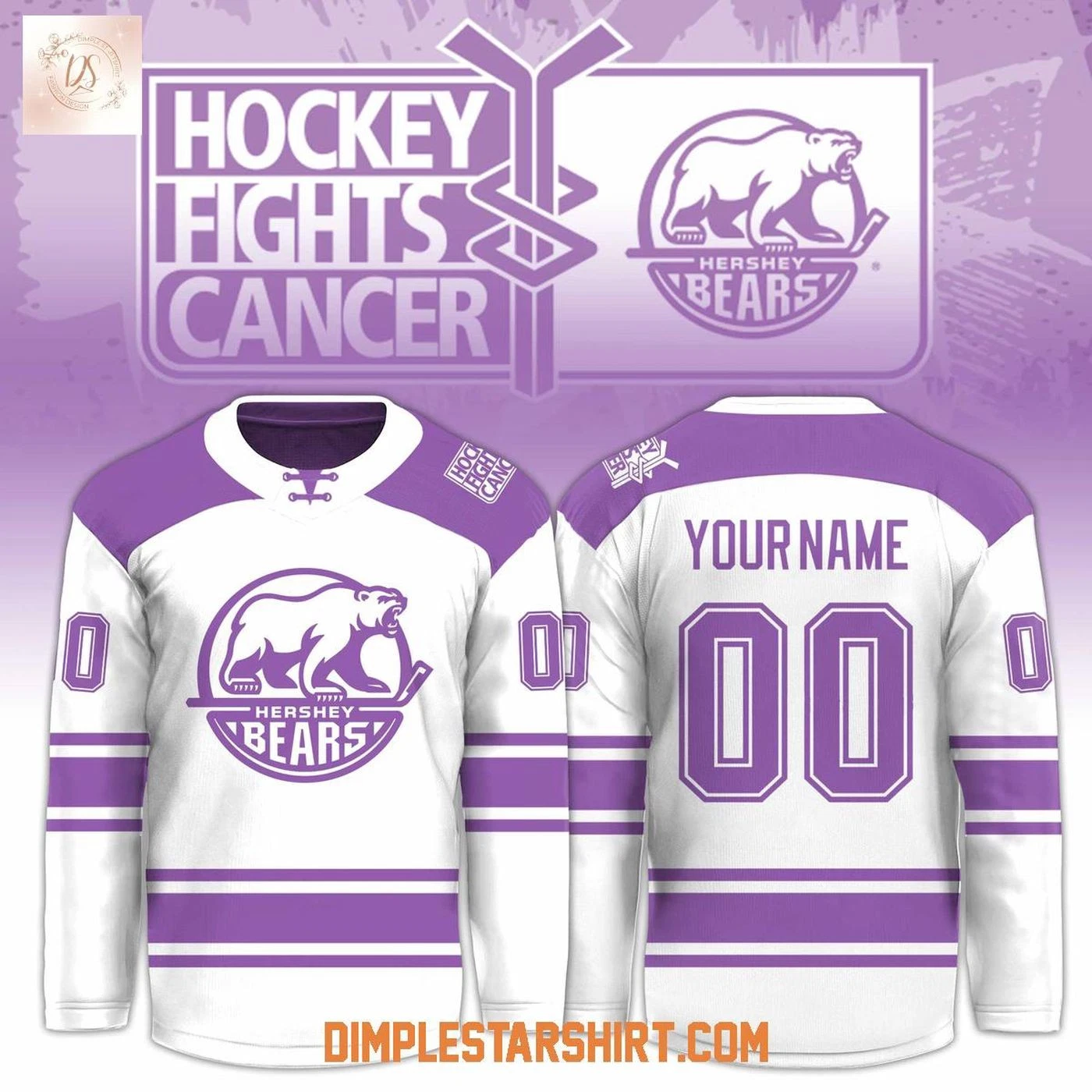 Personalized Hershey Bears x Hockey Fights Cancer White Hockey Shirt Men's Gift